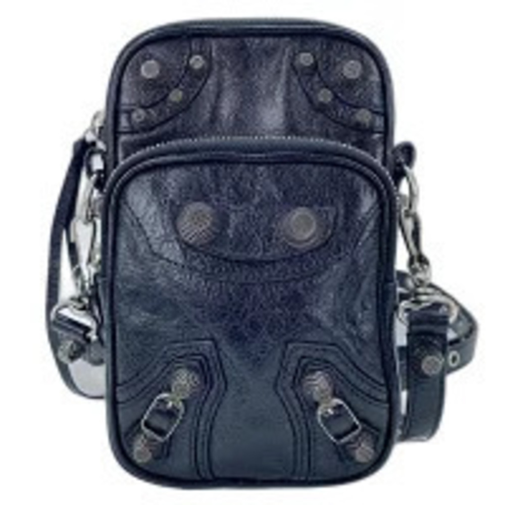 Balenciaga Leather Luca Gold Shoulder Bag Black
